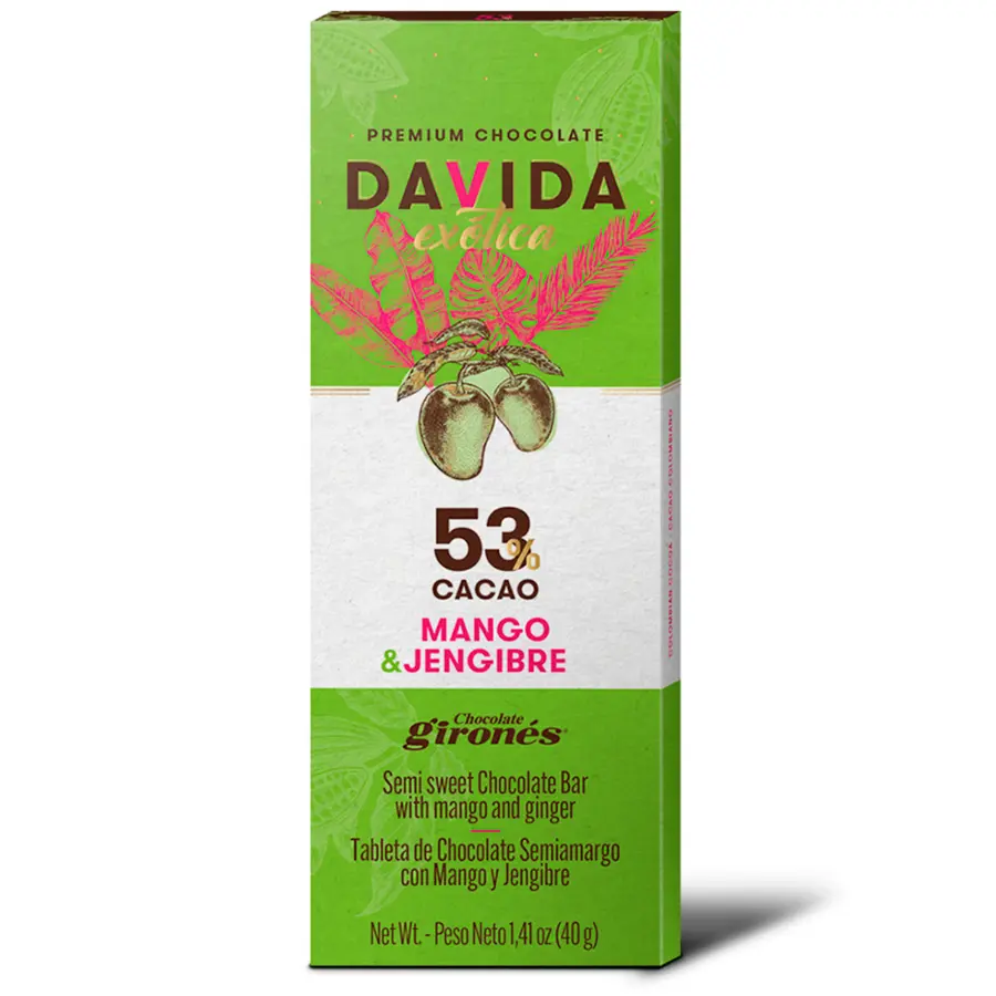 Producto Barra mango & jengibre 53% cacao 40g