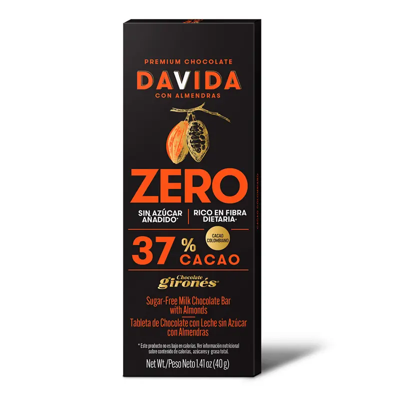Producto Barra sin azúcar con almendras 37% cacao 40g