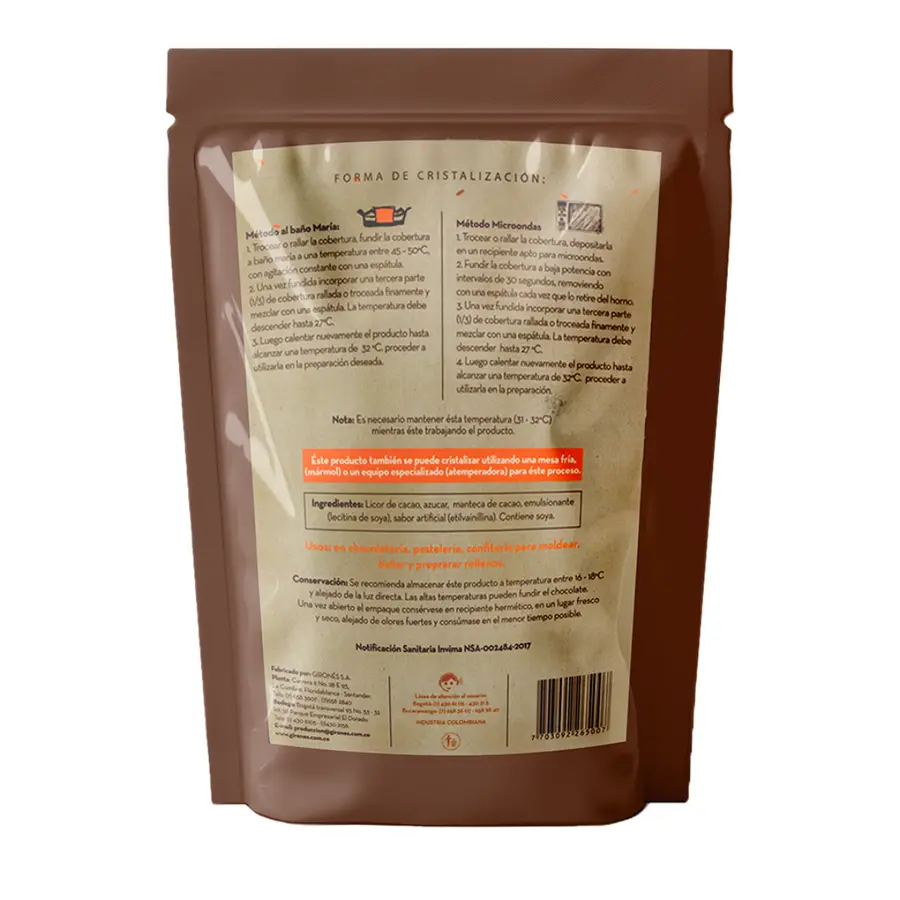 Cobertura de chocolate Leyenda 70% Cacao 2 Kg