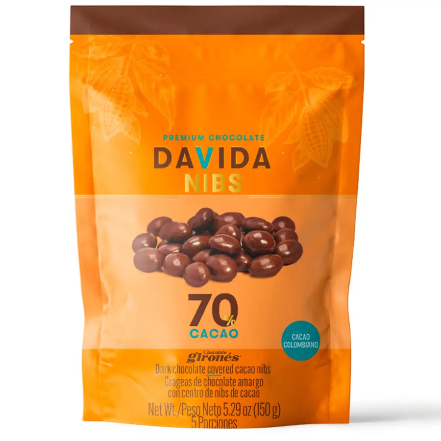 Producto Nibs de cacao cubiertos de chocolate 70% cacao 150g